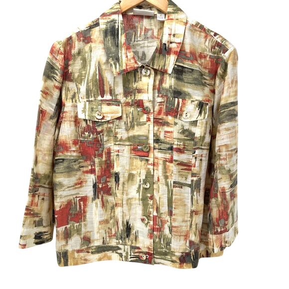 Chico's Tops - Chicos Shacket Womens Large Linen Blend Art to Wear Button Up Shirt Coastal